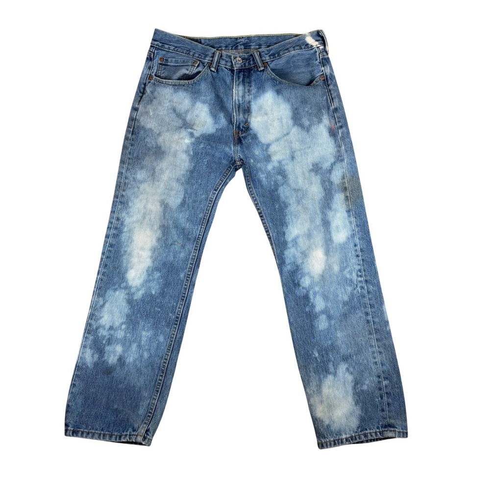 Levis 505 Mens Custom Bleach Splatter Distressed Jeans Blue W34 L29 Straight Leg